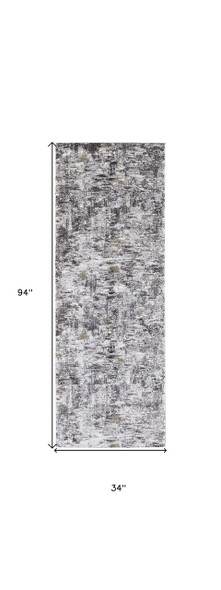 8' Gray Ivory And Brown Abstract Distressed Runner Rug