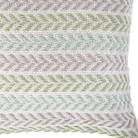18" Light Gray Light Green And Pale Aqua Cotton Chevron Throw Pillow