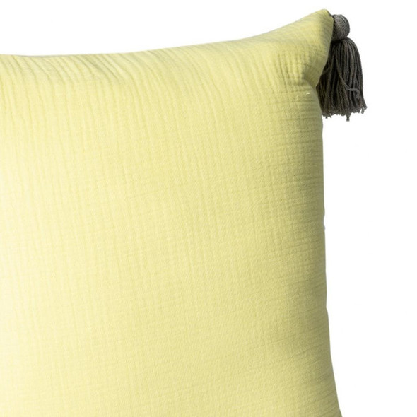 20" X 20" Yellow And Gray 100% Cotton Zippered Pillow