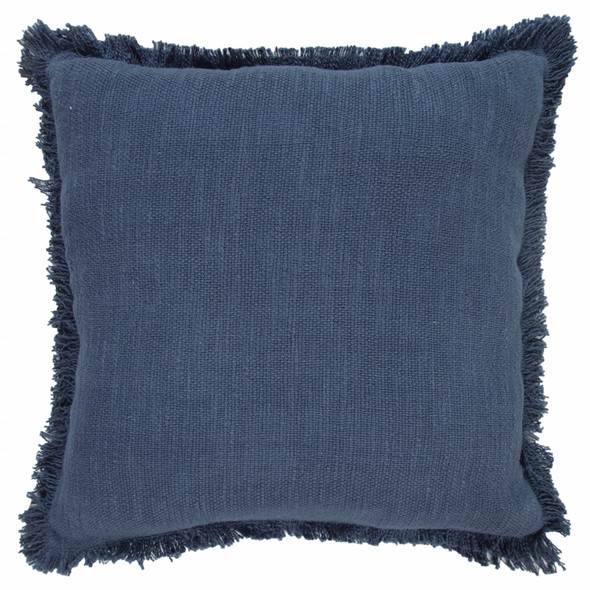 20" Navy Blue Cotton Throw Pillow with Fringe