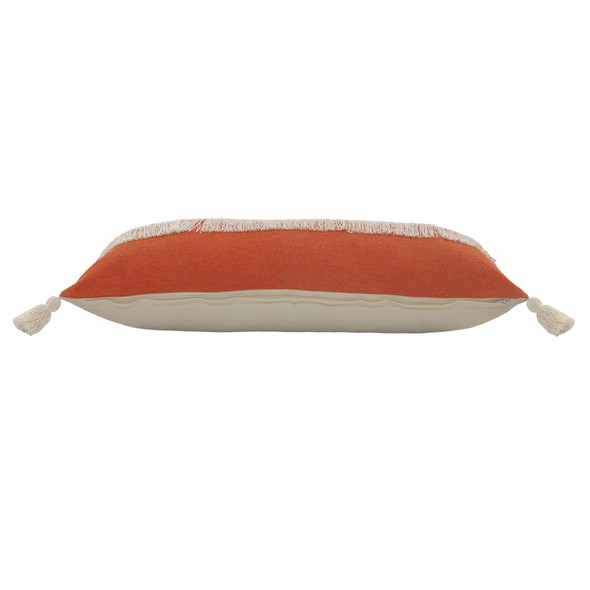 14" X 36" Orange and Off White Throw Pillow