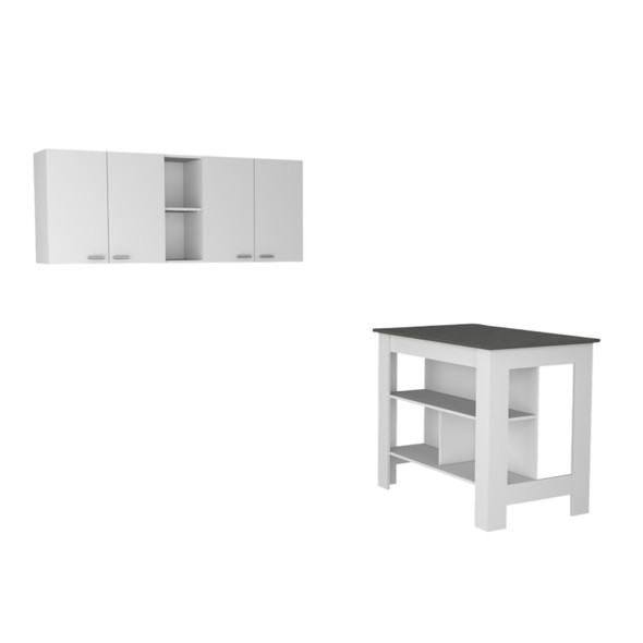 41" Dark Brown and White Wood Kitchen Island Set With Storage
