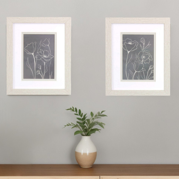 Set Of Two Gray Poppies Sketch White Framed Print Wall Art