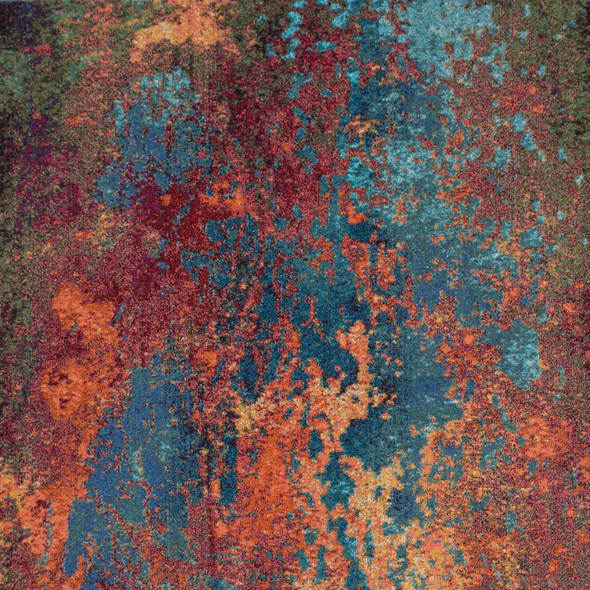 8' X 11' Blue and Orange Abstract Power Loom Area Rug
