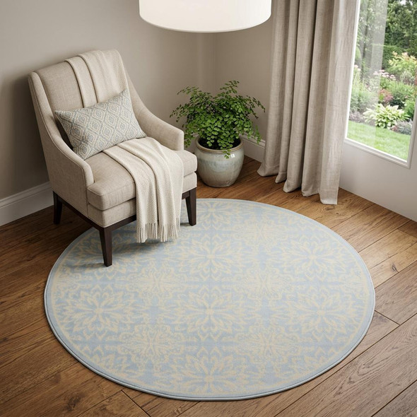 5' Light Blue Round Floral Power Loom Area Rug
