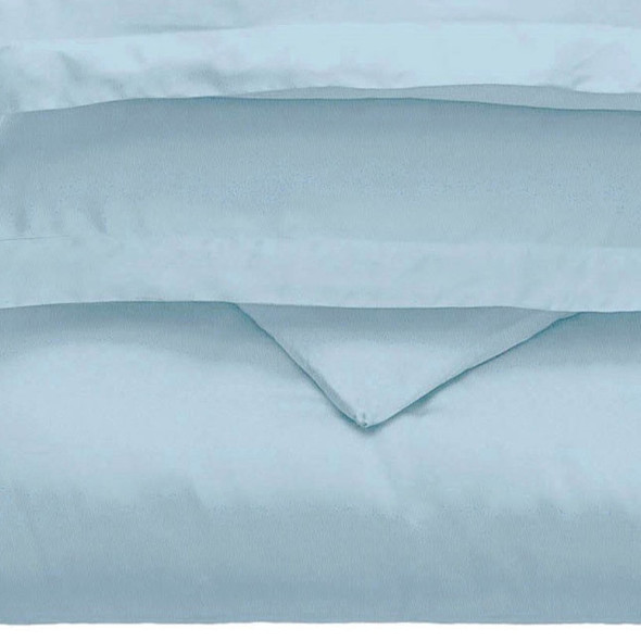 Light Blue King Cotton Blend Washable Duvet Cover Set With Two Shams