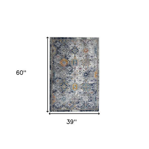 3' X 5' Blue Gray And Rust Geometric Area Rug