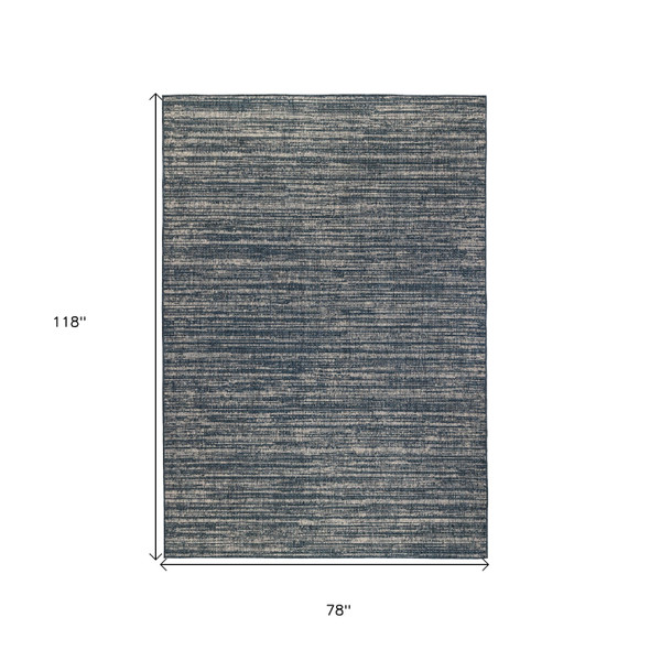 6' X 9' Gray and Blue Striped Stain Resistant Indoor Outdoor Area Rug