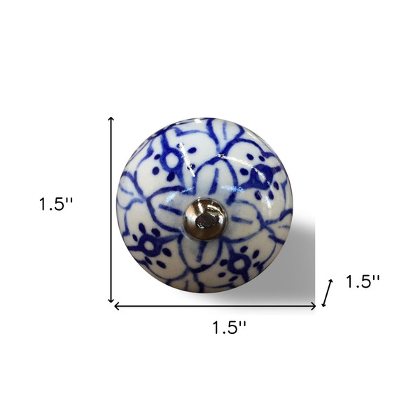 Set of Eight Blue And White Ceramic And Metal Drawer Pull Knobs