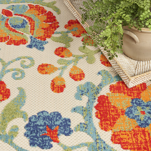 4' X 6' Red Gold Green And Teal Blue Floral Indoor Outdoor Area Rug