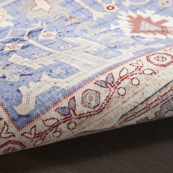 4' X 6' Beige Blue and Red Oriental Distressed Non Skid Area Rug
