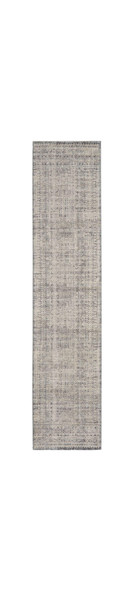 8' Ivory And Blue Geometric Distressed Runner Rug With Fringe