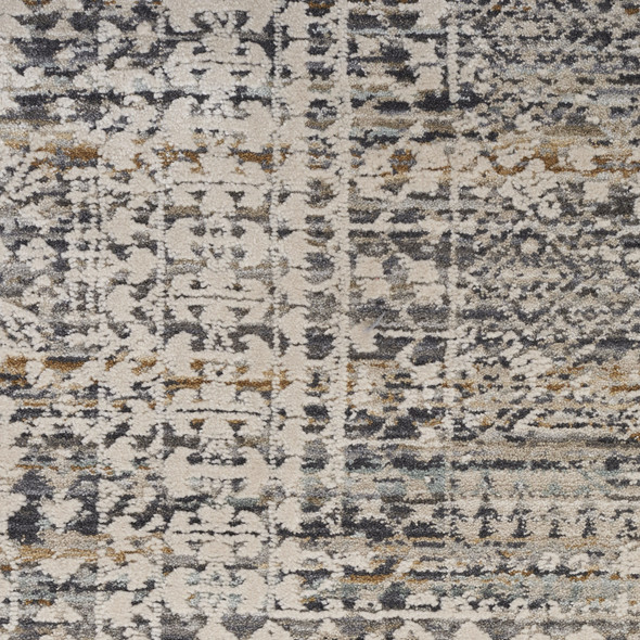 8' Ivory And Slate Gray Oriental Distressed Runner Rug With Fringe