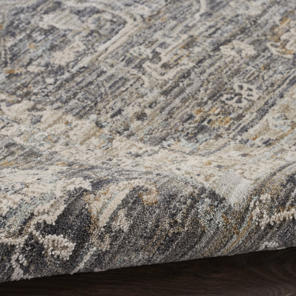8' X 10' Slate Gray Brown And Ivory Floral Distressed Area Rug With Fringe