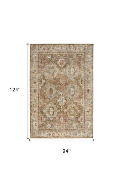 8' X 10' Ivory And Green Medallion Distressed Area Rug