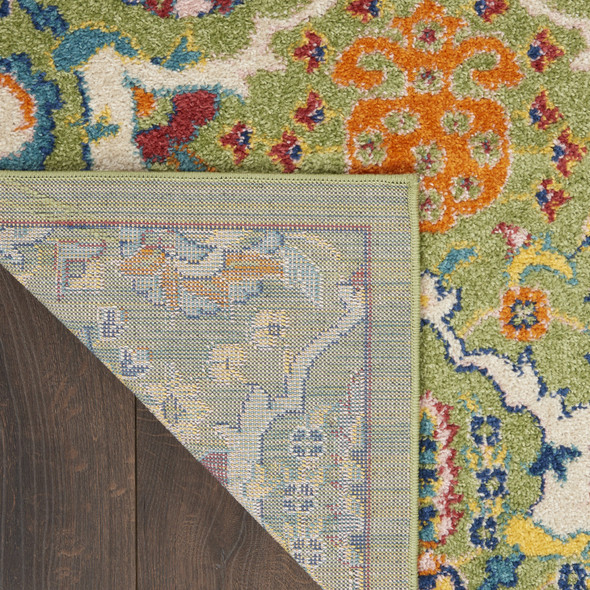 12' Green And Red Medallion Runner Rug