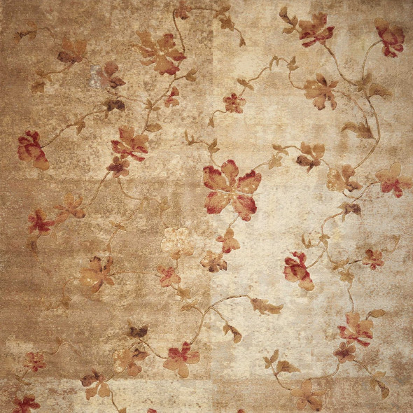 5' X 7' Ivory Tan And Red Floral Non Skid Area Rug