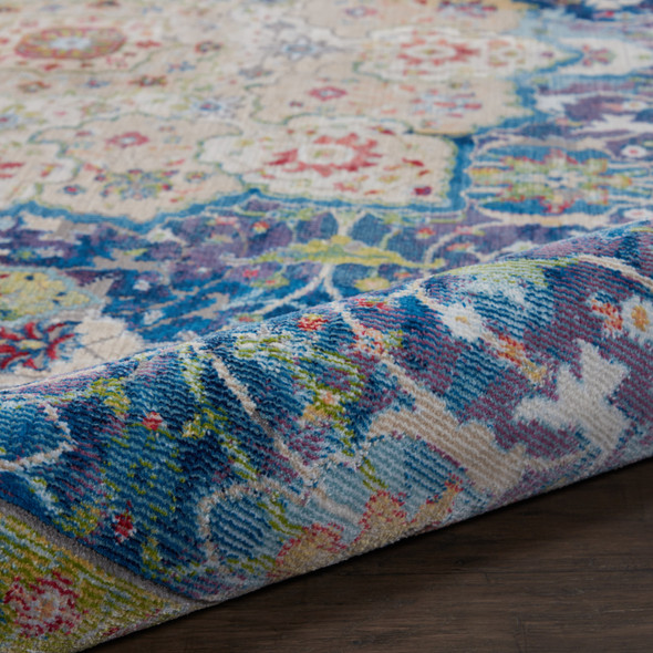 4' X 6' Navy Blue and Gold Floral Medallion Distressed Non Skid Area Rug