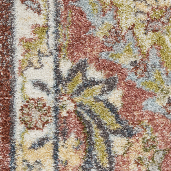 5' X 7' Green and Ivory Floral Distressed Area Rug