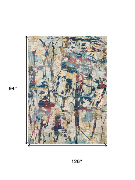 8' X 11' Cream Blue and Green Abstract Distressed Area Rug