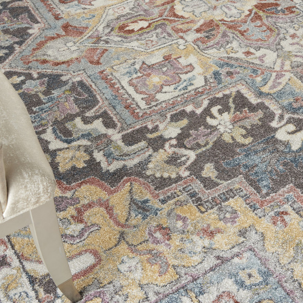 8' X 10' Charcoal Brown and Yellow Floral Distressed Area Rug