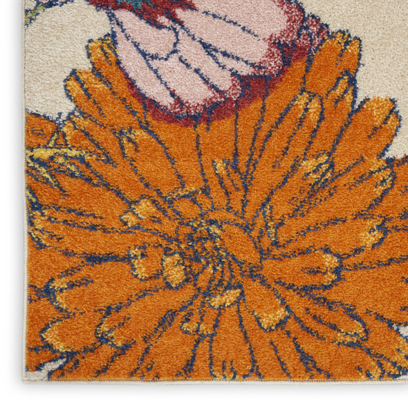9' X 12' Cream Floral Power Loom Area Rug