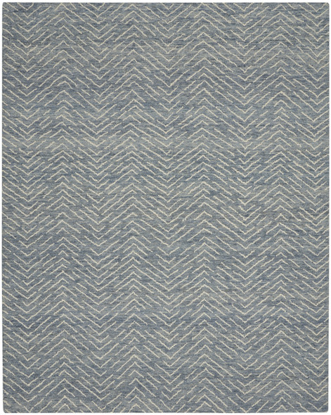 8' X 12' Indigo and Ivory Wool Chevron Area Rug