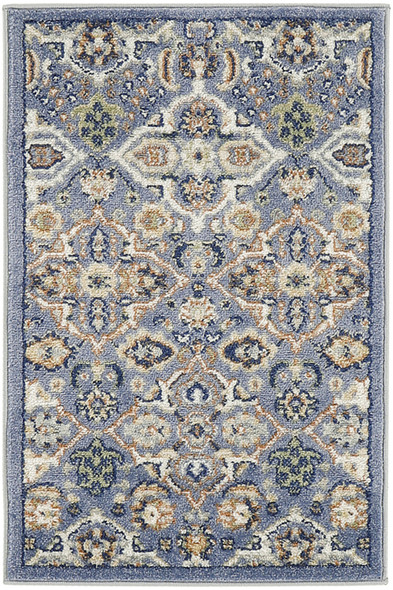 3' X 5' Blue and Ivory Floral Power Loom Area Rug
