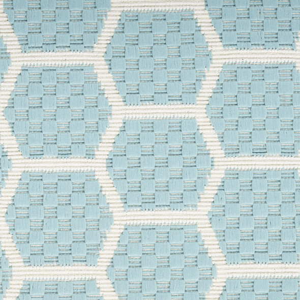 9' X 12' Aqua And Ivory Geometric Indoor Outdoor Area Rug