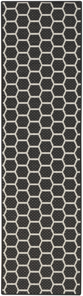 6' Black And Ivory Geometric Indoor Outdoor Area Rug
