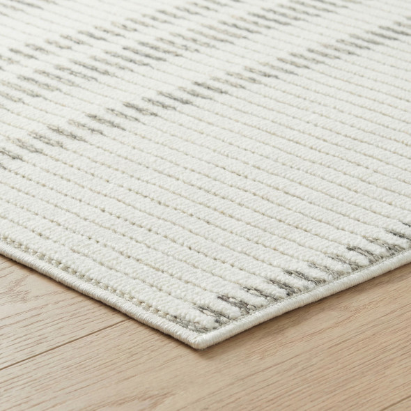 3' X 5' Cream and Beige Striped Distressed Indoor Outdoor Area Rug
