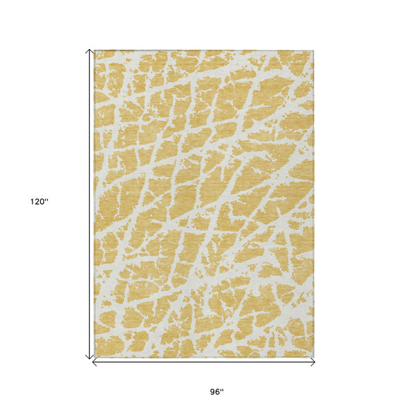 8' X 10' Gold and White Abstract Washable Non Skid Indoor Outdoor Area Rug