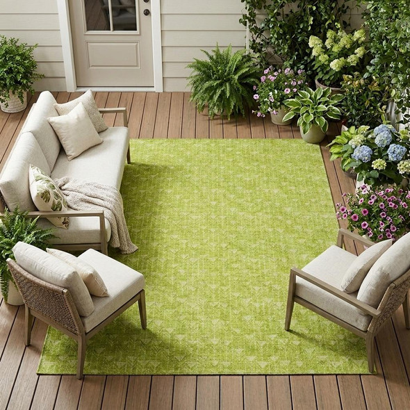 10' X 14' Moss Green Geometric Washable Non Skid Indoor Outdoor Area Rug