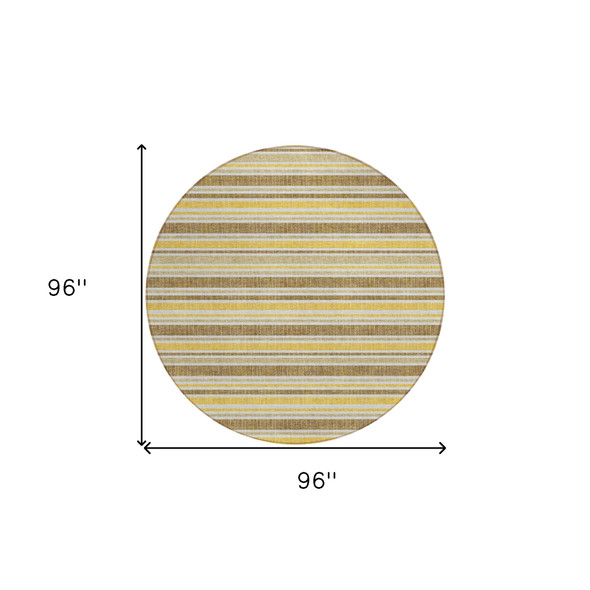 8' Round Brown and Orange Round Striped Washable Non Skid Indoor Outdoor Area Rug