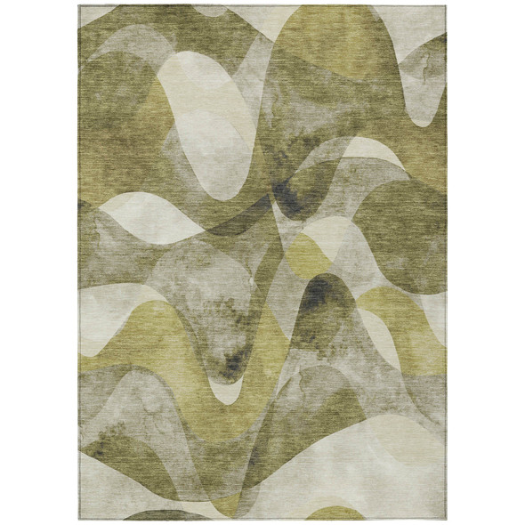 9' X 12' Olive Green Abstract Washable Non Skid Indoor Outdoor Area Rug