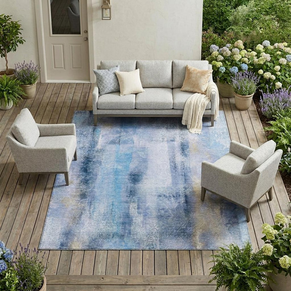 10' X 14' Blue Washable Non Skid Indoor Outdoor Area Rug
