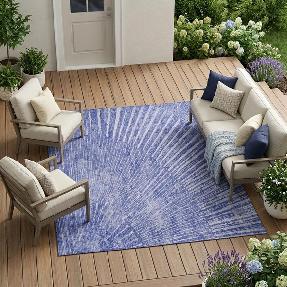 9' X 12' Navy Blue Abstract Washable Non Skid Indoor Outdoor Area Rug