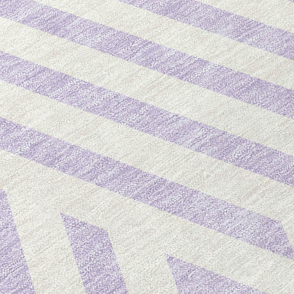 3' X 5' Lavender and Ivory Geometric Washable Non Skid Indoor Outdoor Area Rug