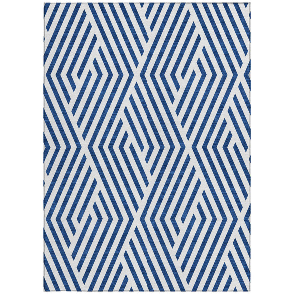 10' X 14' Navy and White Geometric Washable Non Skid Indoor Outdoor Area Rug
