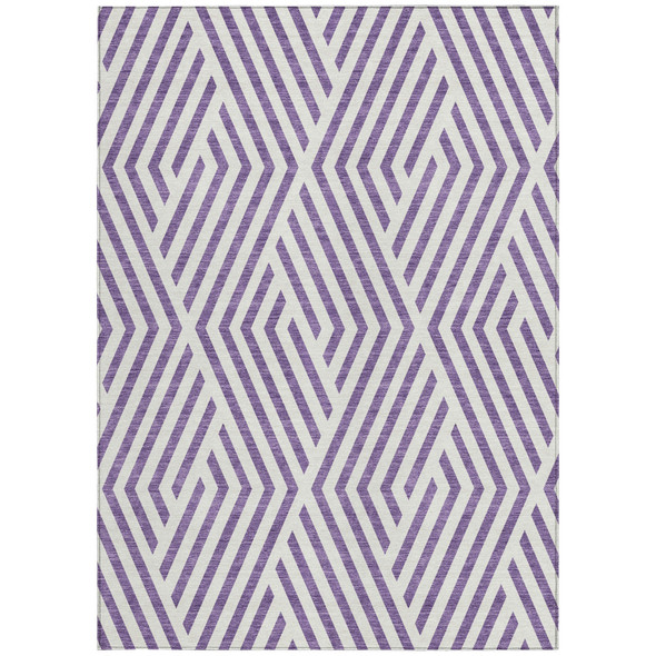 8' X 10' Purple and White Geometric Washable Non Skid Indoor Outdoor Area Rug