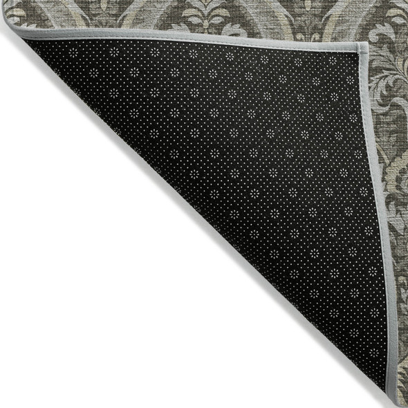 2' X 3' Taupe and Beige Damask Washable Non Skid Indoor Outdoor Area Rug