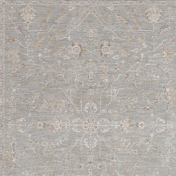 8' X 10' Blue Floral Power Loom Distressed Area Rug With Fringe
