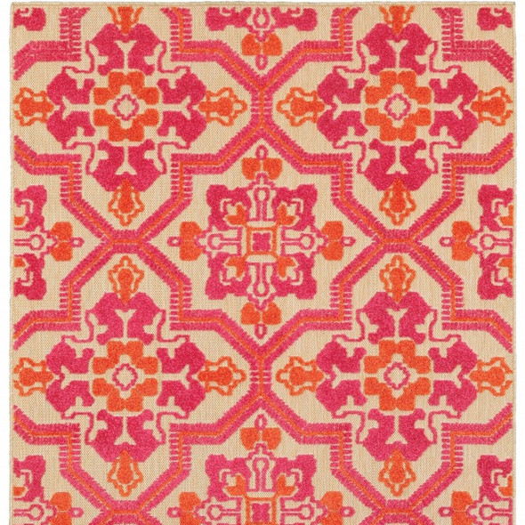 4' X 5' Pink and Orange Medallion Indoor Outdoor Area Rug