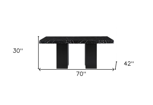 70" Black Faux Marble and Wood Double Pedestal Base Dining Table