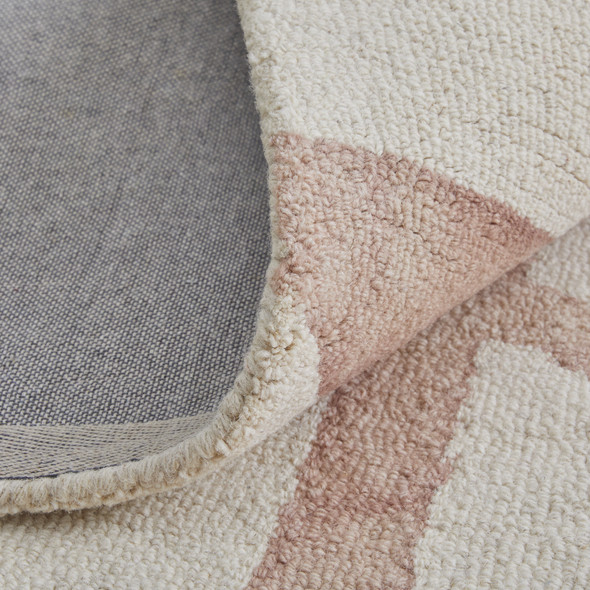 9' X 13' Ivory Pink and Tan Wool Geometric Hand Tufted Area Rug