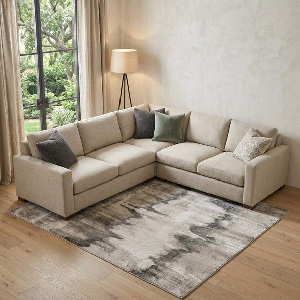 13' X 20' Gray Ivory and Taupe Abstract Power Loom Area Rug
