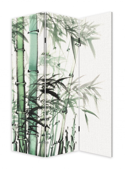 72" Green And White Canvas Folding Three Panel Screen Room Divider
