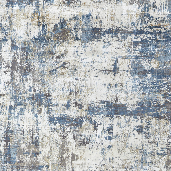3' X 5' Ivory Tan and Blue Abstract Power Loom Area Rug With Fringe