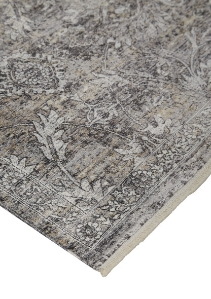 8' X 10' Tan and Gray Oriental Power Loom Worn Faded Area Rug