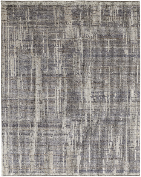 6' X 9' Gray and Ivory Wool Abstract Hand Knotted Worn Faded Area Rug